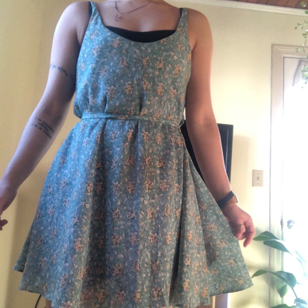 Anthropologie Green floral sundress